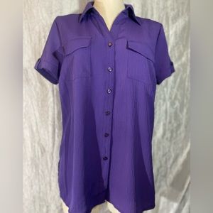 Notations purple polyester button up blouse M